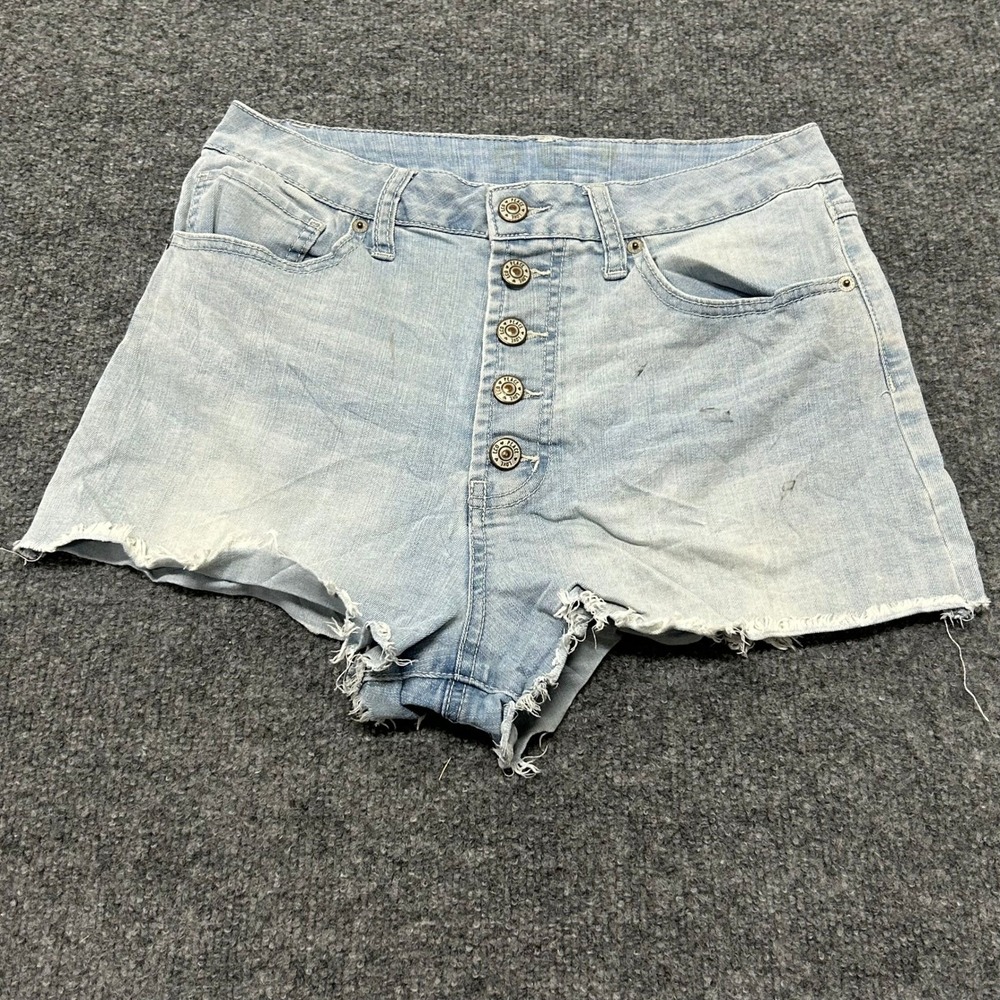 Peace Love Eco Denim Shorts Womens Size 9/29 Light Wash Button Fly Raw Hem